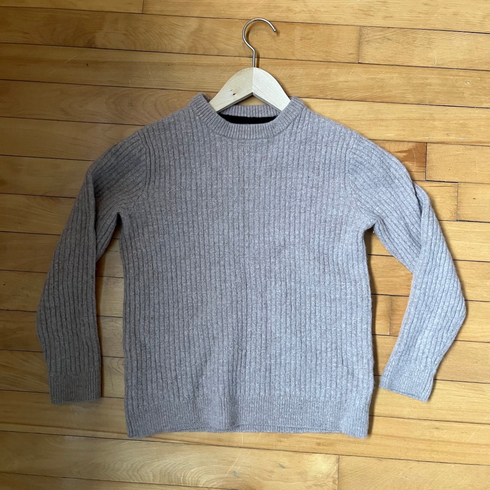 Jason Wu Merino Wool Cashmere Ribbed Knit Sweater beige Small Pullover Crew Neck